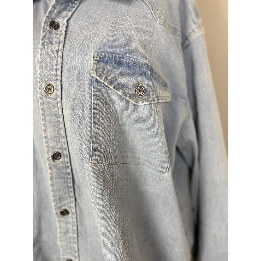 Frye Men's Western Vintage Denim Button-Down Shirt Light Wash Size XL - Picture 7 of 12
